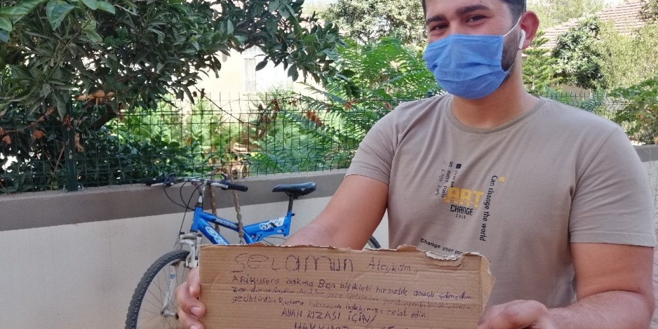 Çaldığı bisikleti 3 gün sonra özür ve af notuyla geri bıraktı