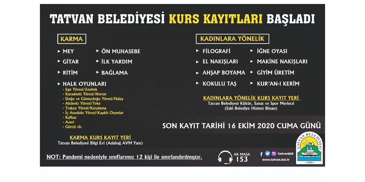 Tatvan Belediyesi tarafından 15 farklı kurs açılıyor