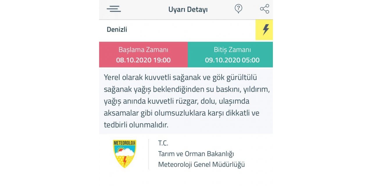 Denizli ve Uşak için ‘Sarı’ uyarı