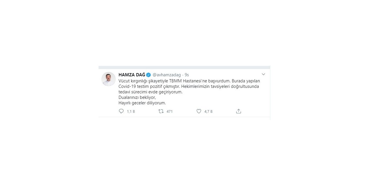 Hamza Dağ Covid-19’a yakalandı