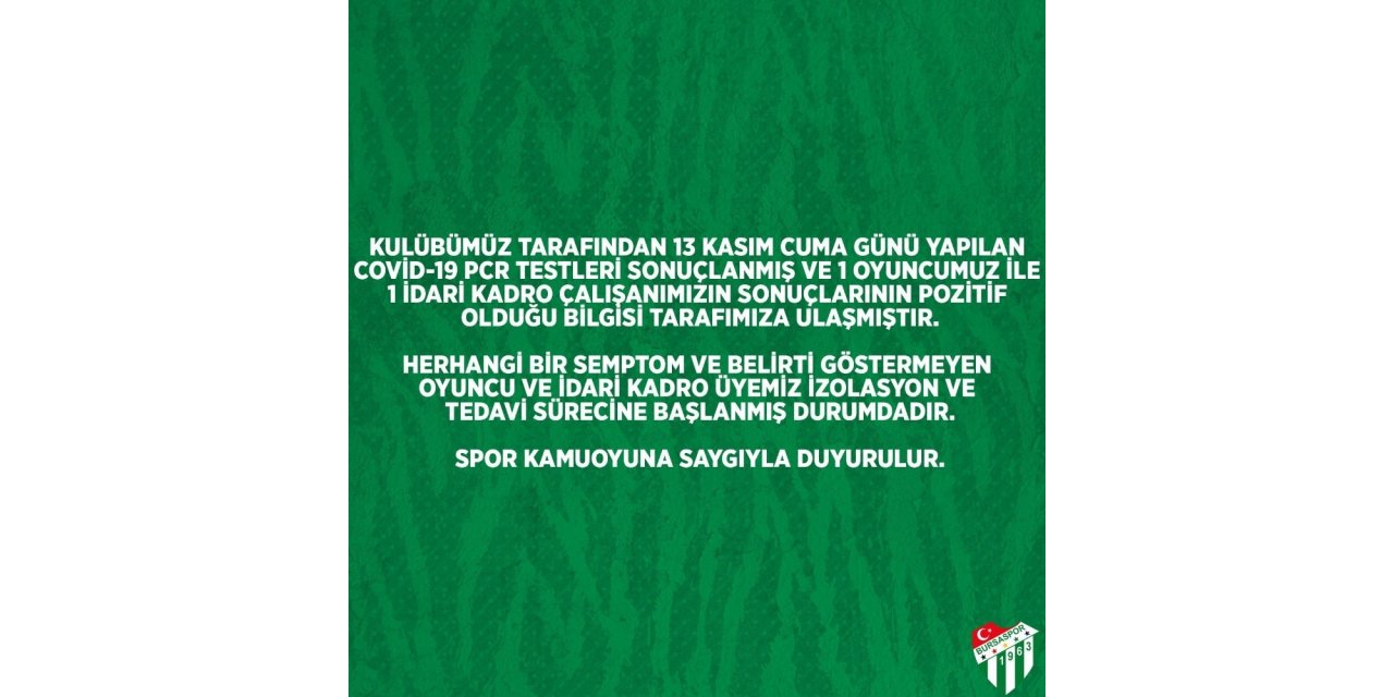 Frutti Extra Bursaspor’da 1’i oyuncu 2 kişinin Covid-19 testi pozitif çıktı