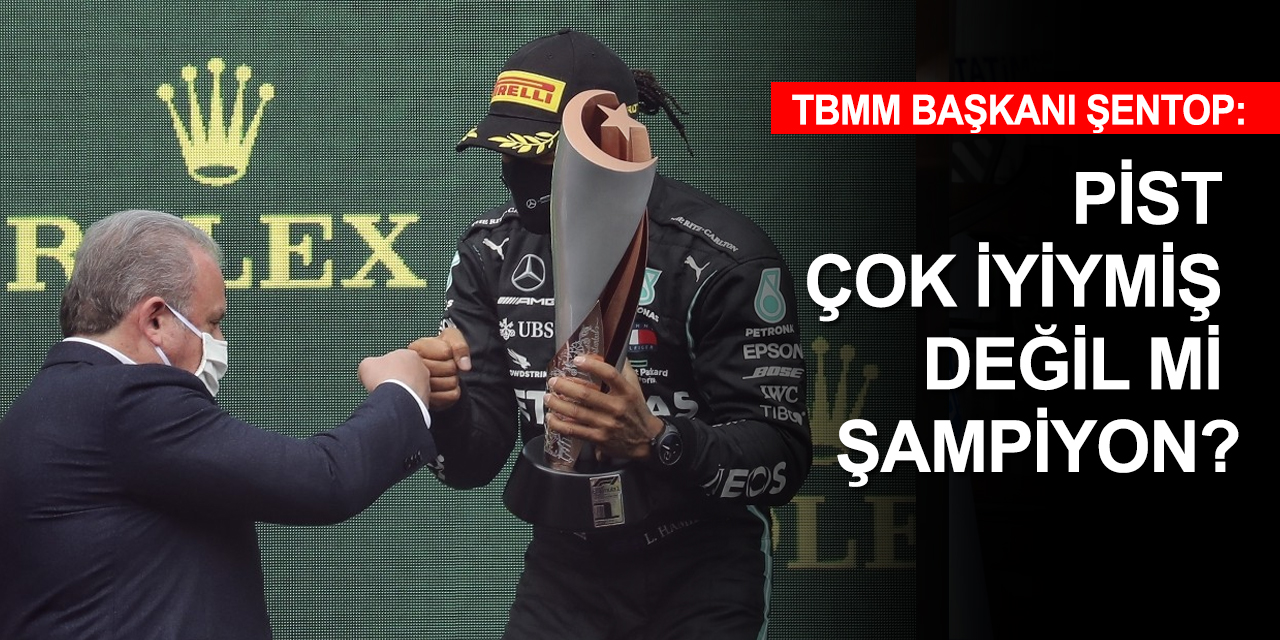 Formula 1 Türkiye Grand Prix'ini kazanan Hamilton'a kupasını TBMM Başkanı Şentop verdi