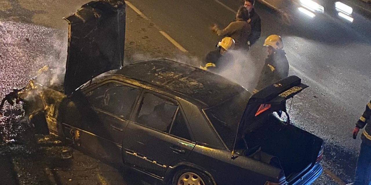 Alkollü sürücü duvara çarptı! Otomobil alev alev yandı