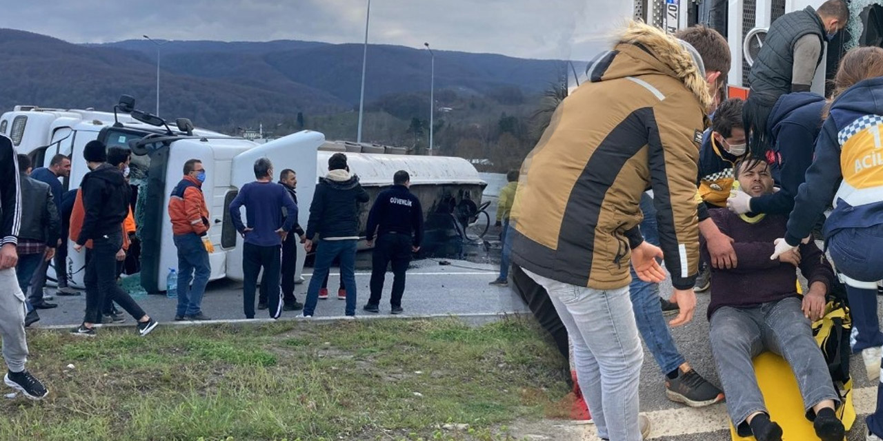 Sıcak asfalt yüklü tır yola devrildi! Ankara yolunda kilometrelerce kuyruk oluştu