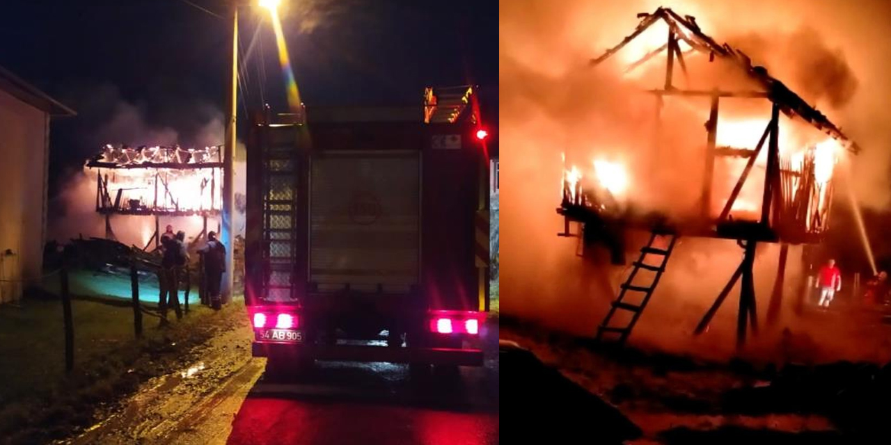 Alev topuna dönen ahır ve samanlık kül oldu