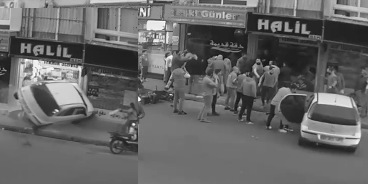 Kontrolden çıkan otomobil kaldırıma çıktı! Onlarca yaya saniyelerle kurtuldu