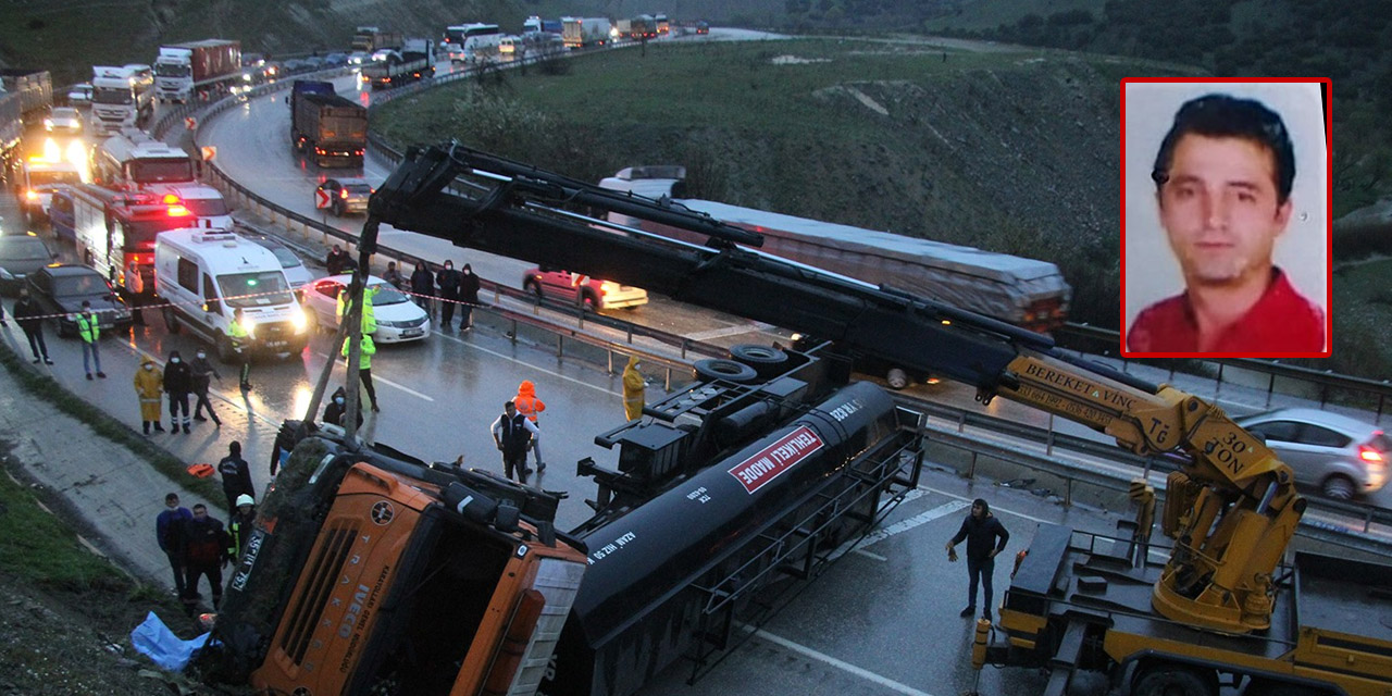 Yan yatan zift yüklü tanker yolu kapattı! Camdan fırlayan karayolları personeli öldü