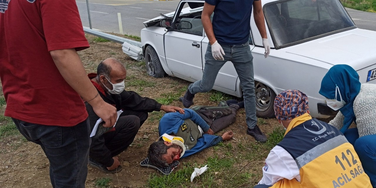 Konya’da refüje çıkan otomobilin sürücüsü ağır yaralandı