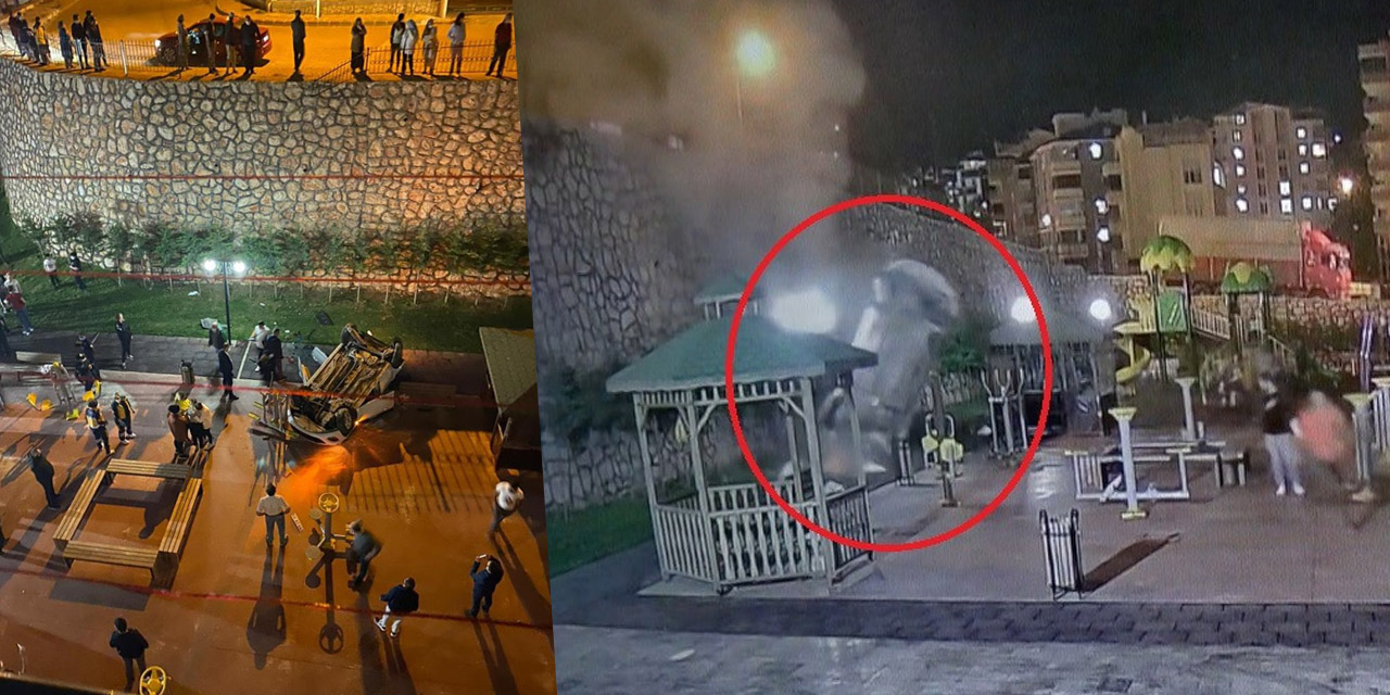 Otomobil sitenin çocuk parkına uçtu!