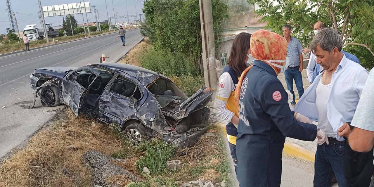 Konya - Aksaray yolunda kaza! Otomobil hurdaya döndü sürücüsü yara almadan kurtuldu
