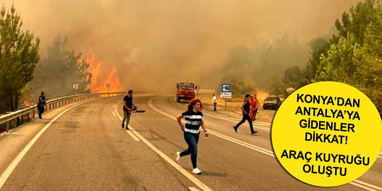 Konya - Antalya yolunda atılan izmarit 20 hektar ormanı yaktı! Araçlar yolda kaldı