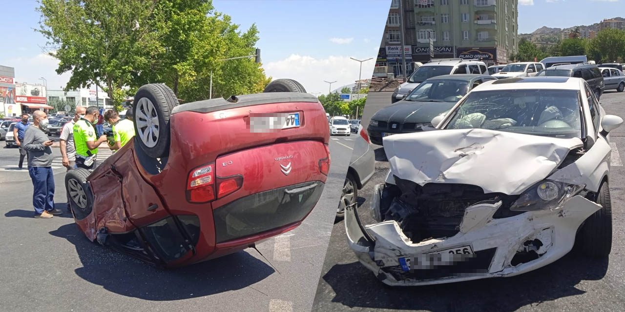 Kayseri’de çarpışan otomobillerden biri ters döndü! 5 yaralı
