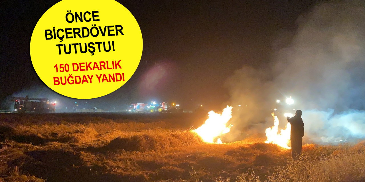 Eskil'de buğday tarlası ve biçerdöver kül oldu! Konya itfaiyesi imdada yetişti