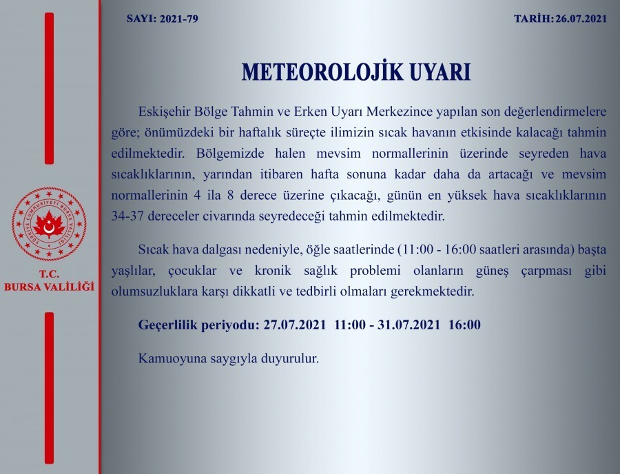 Bursa Valiliği son dakika koduyla uyardı