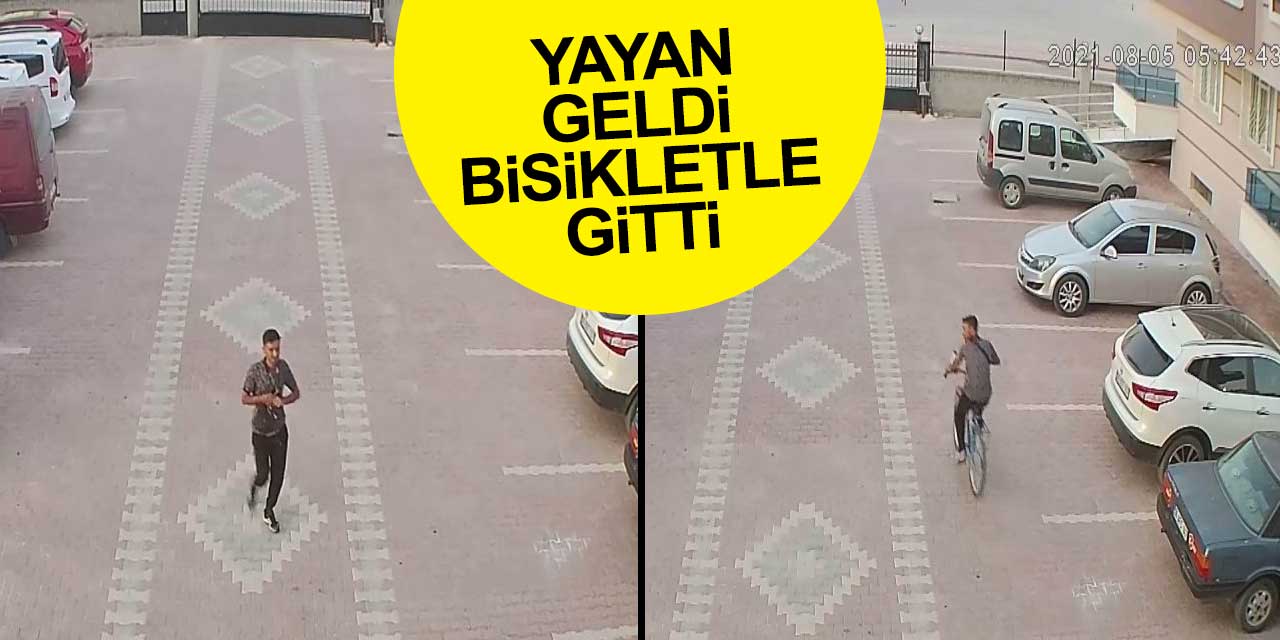 Konya'da bisiklet hırsızı böyle görüntülendi! Yayan geldi, bisiklete binip gitti