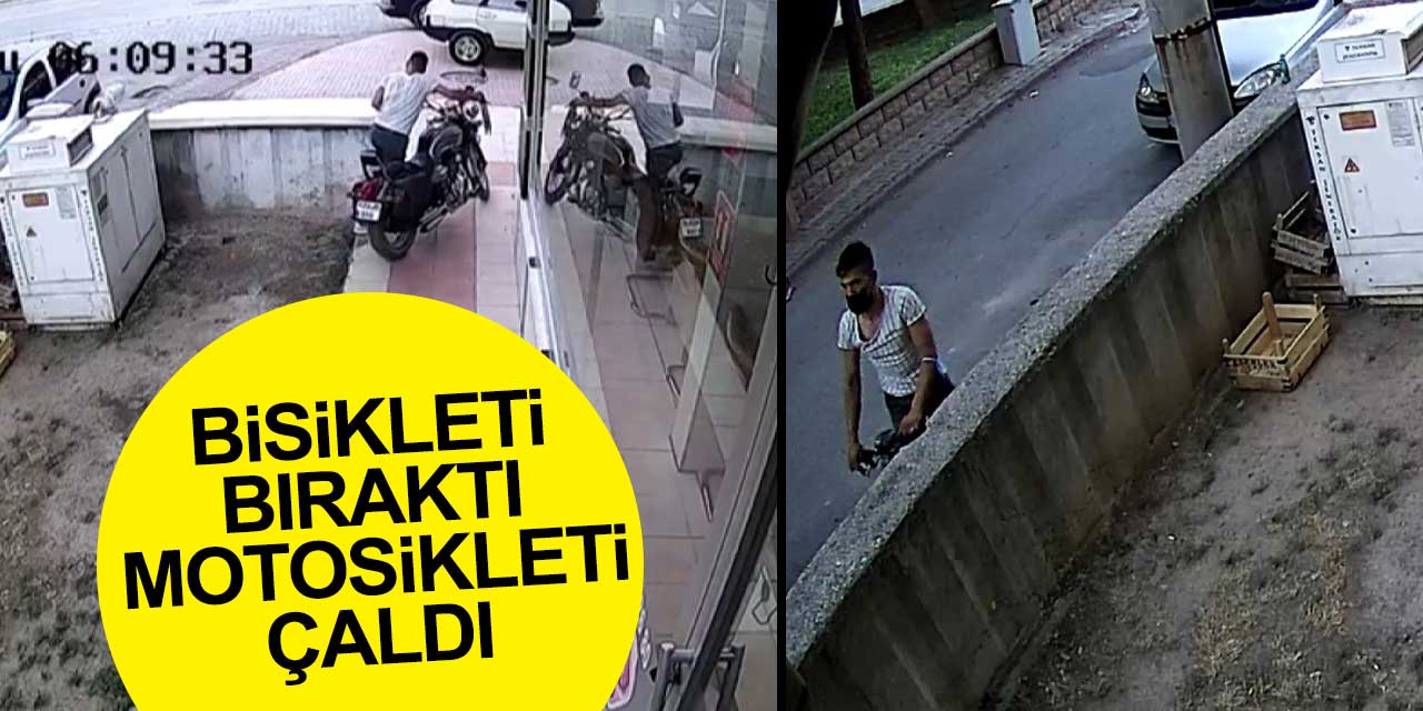Konya'da apartman bahçesinden çaldığı motosikletin yerine bisikletini bırakıp gitti