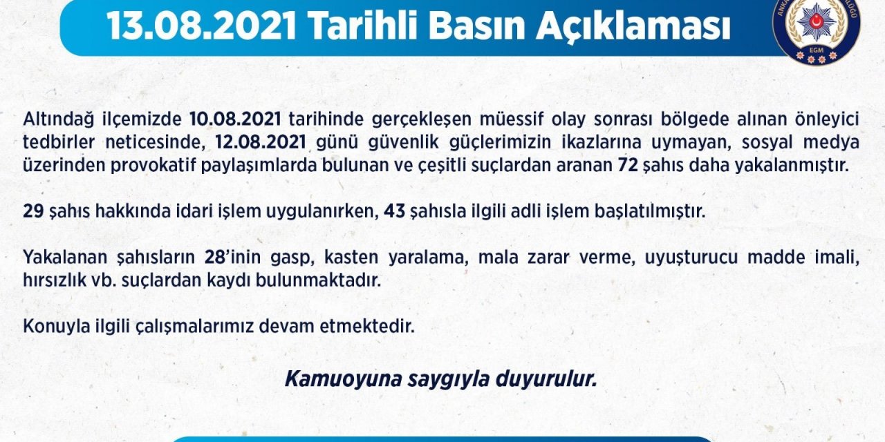 Altındağ olayında 72 kişi daha yakalandı! Ankara Emniyeti duyurdu