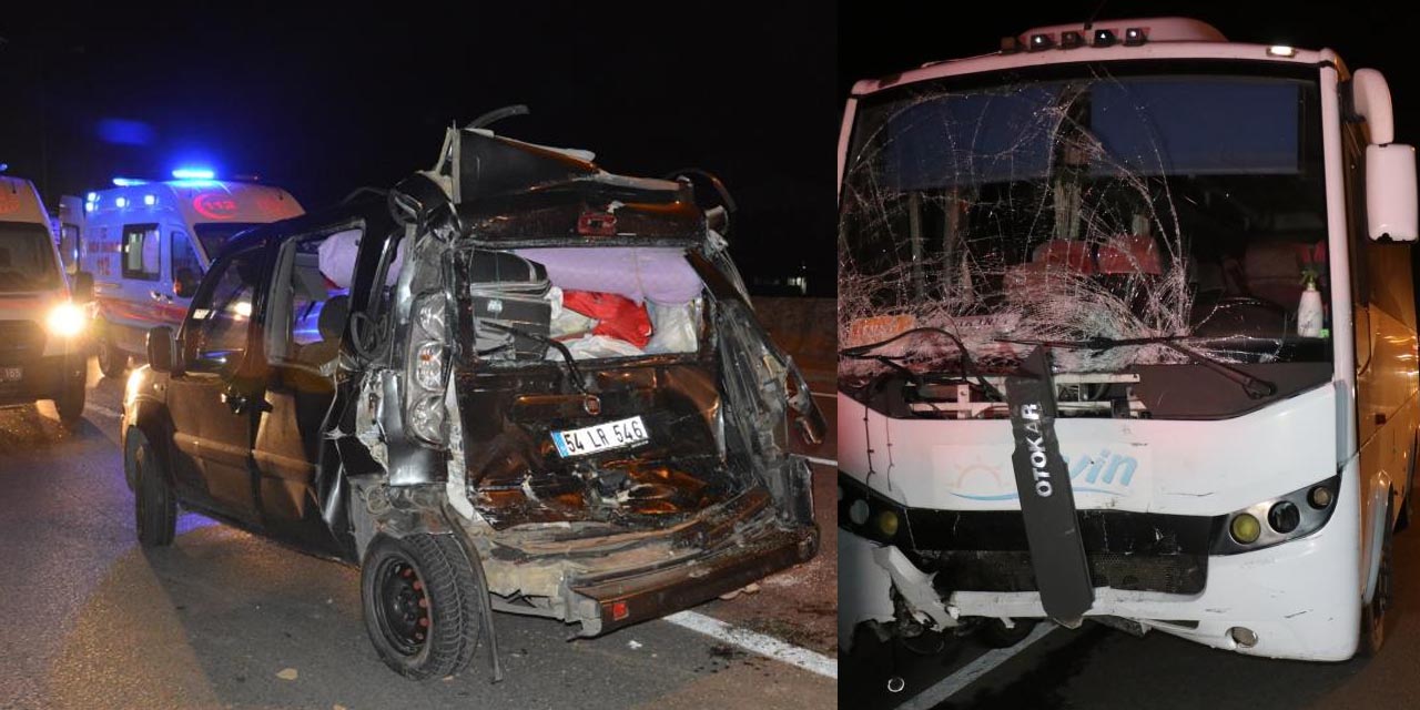 Otobüsün arkadan çarptığı ticari araç savrularak ters döndü! 4 yaralı