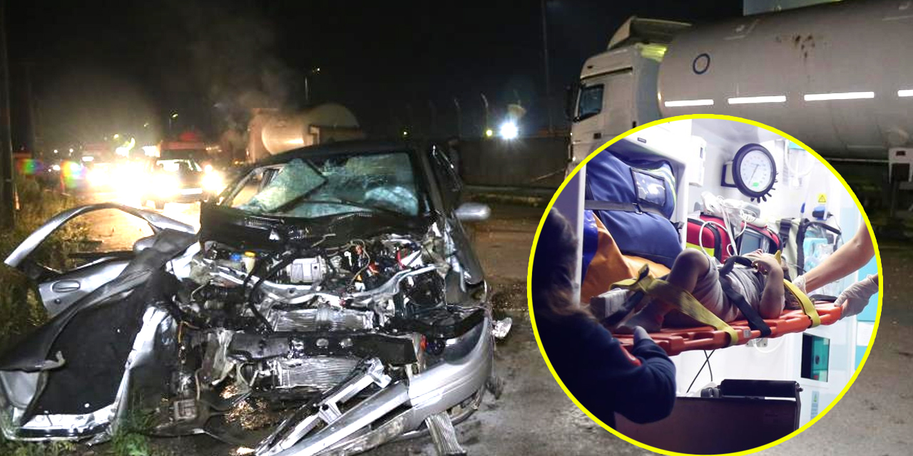Otomobil tankere çarptı! Camdan fırlayan minik Kumsal ve anne babası yaralandı