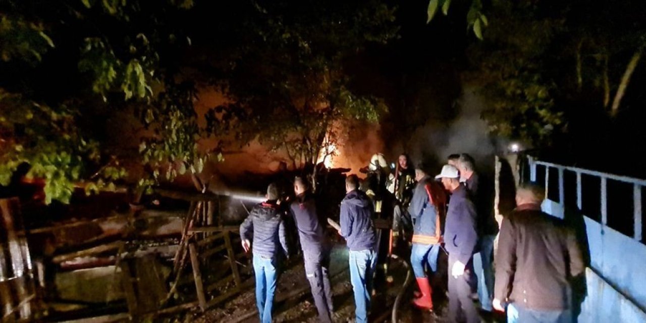 İki katlı ev ahır ve ambar alev alev yandı! Hayvanlar son anda kurtarıldı