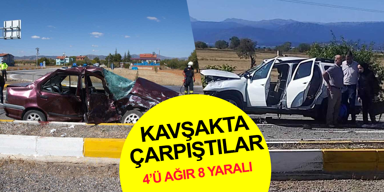 Konya Hüyük'te otomobil ciple çarpıştı! 2'si çocuk 8 yaralı