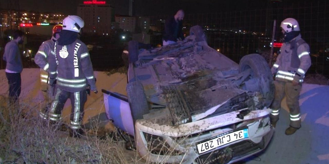 E-5'te kontrolden çıkan araç refüje çarparak takla attı! 2 yaralı