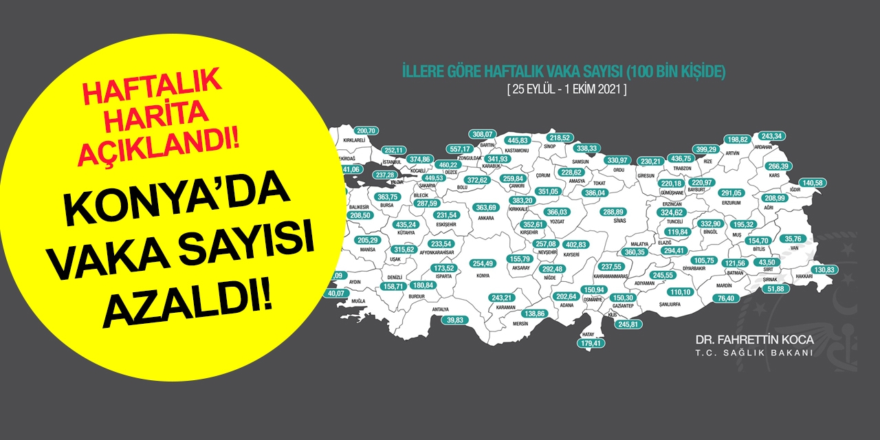 Sağlık Bakanlığı haftalık illere göre vaka haritasını paylaştı! İşte Konya'da son durum