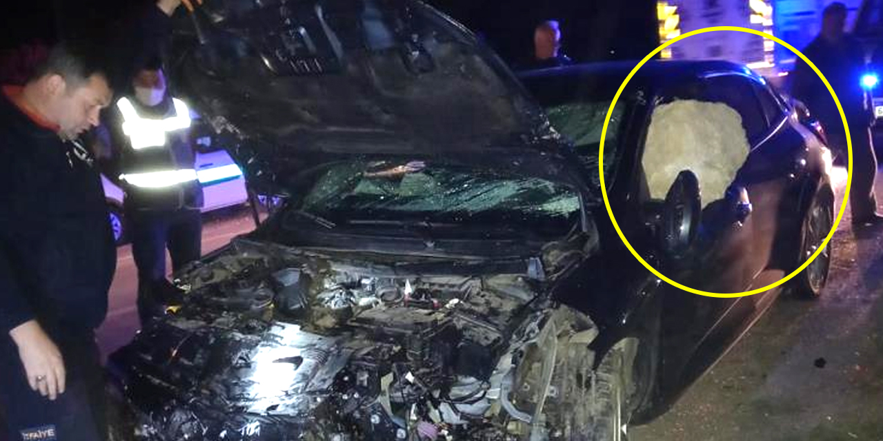 Korkunç kaza! Kaya camdan içeriye girdi karı koca ölümden döndü