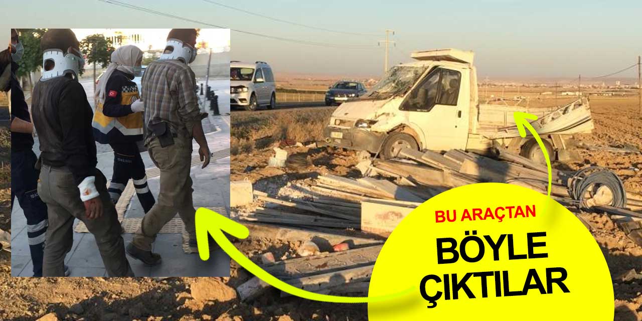 Konya'da kaza yapan inşaat işçileri araçtan böyle çıktı