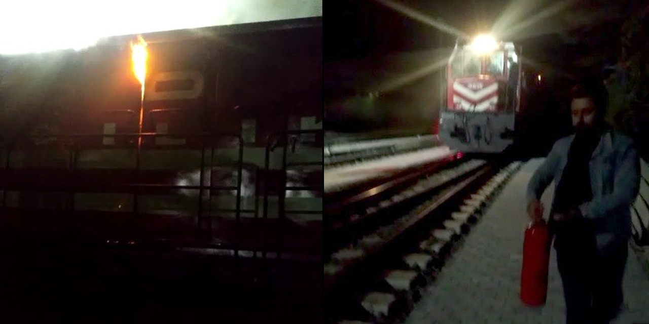 Yük treni lokomotifinde yangın paniği!