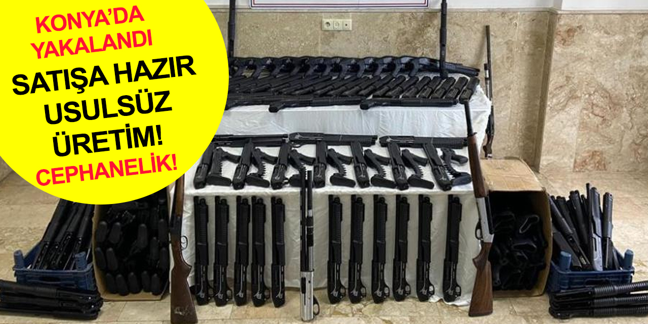 Konya’da tüfek imalathanesine baskın! Usulsüz üretilen çok sayıda tüfek ve parçaları ele geçirildi