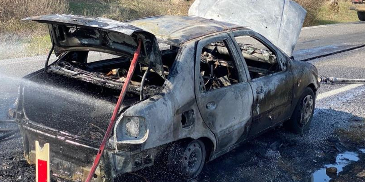 LPG tankı patlayan otomobil alev alev yandı