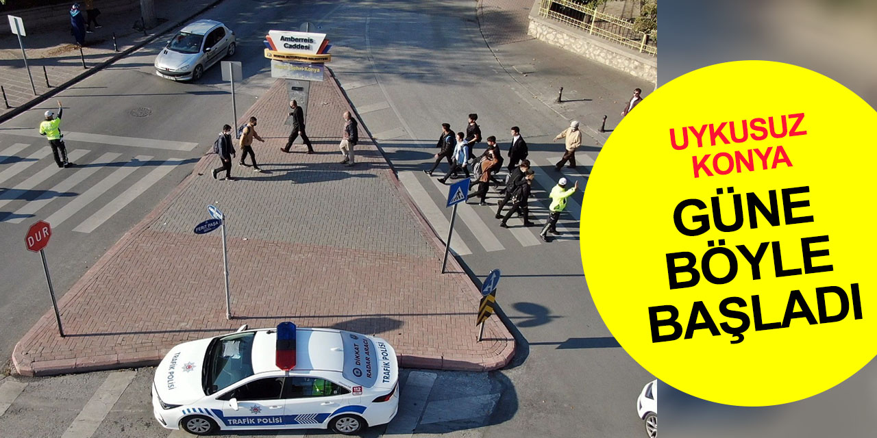 Geceyi ayakta geçiren Konyalılar trafikte bu manzarayla karşılaştı