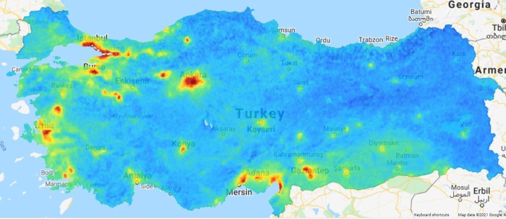 Zonguldak'ta üniversitenin hazırladığı yazılıma göre Konya şehir merkezinde azotdioksit seviyesi çok yüksek