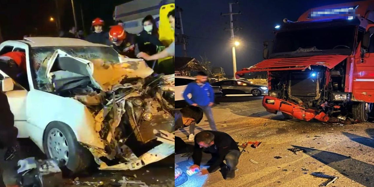 Tırla kafa kafaya çarpışan otomobilde 1’i ağır 2 kişi yaralandı