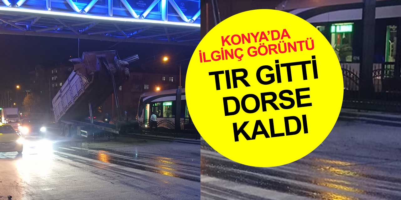 Konya'da kaza: Tır üst geçide çarptı dorse kaldı