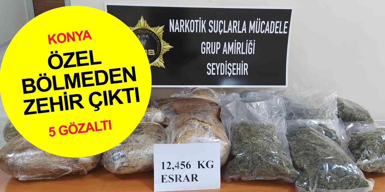 Konya’da durdurulan aracın özel bölmesinden 12 kilo 456 gram esrar çıktı
