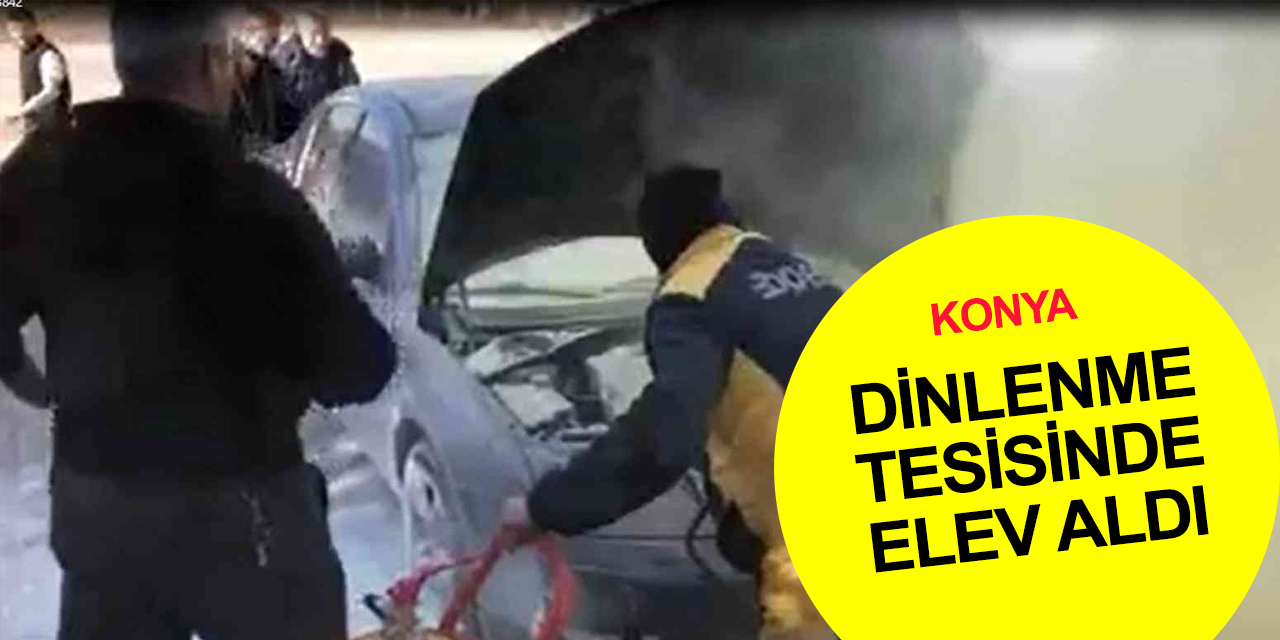 Konya - Antalya yolunda dinlenme tesisinde duran otomobil yandı