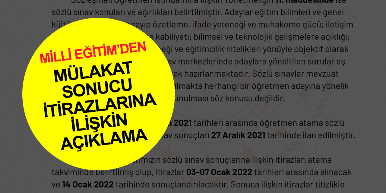 Milli Eğitim Bakanlığı'ndan öğretmen adaylarının mülakat sonucu itirazlarına ilişkin açıklama