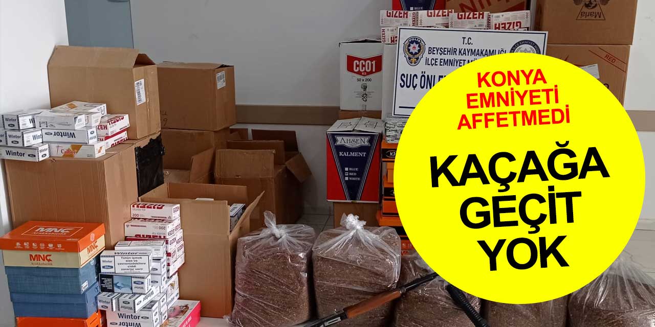 Konya'da kaçak tütün, makaron ve silahlar ele geçirildi