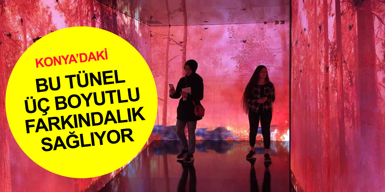 Konya'da kurulan bu tünel iklim değişikliğinin doğadaki tahribatını üç boyutla yansıtıyor