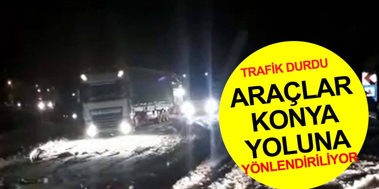 Afyon'da tırlar yolda kaldı, trafik durdu! Araçlar Konya yoluna yönlendiriliyor