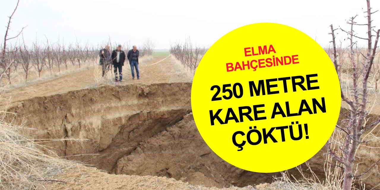 Karaman-Konya sınırında dev obruk! Elma ağaçlarını yuttu