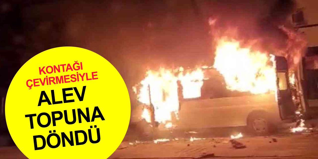 Mobilya malzemesi yüklü işçi servisinde art arda patlama! Alev topuna döndü