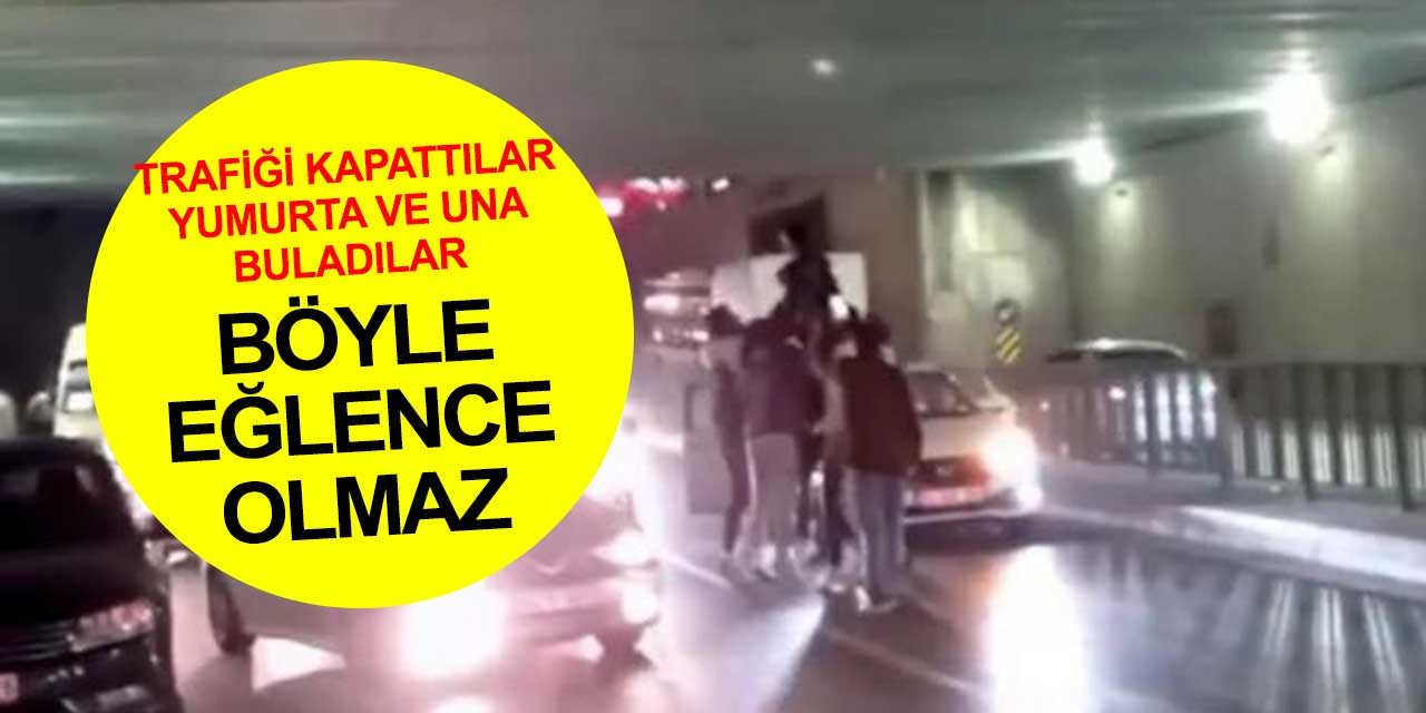 Böyle asker eğlencesi olur mu? Önce yolu trafiğe kapattılar sonra askeri una ve yumurtaya buladılar