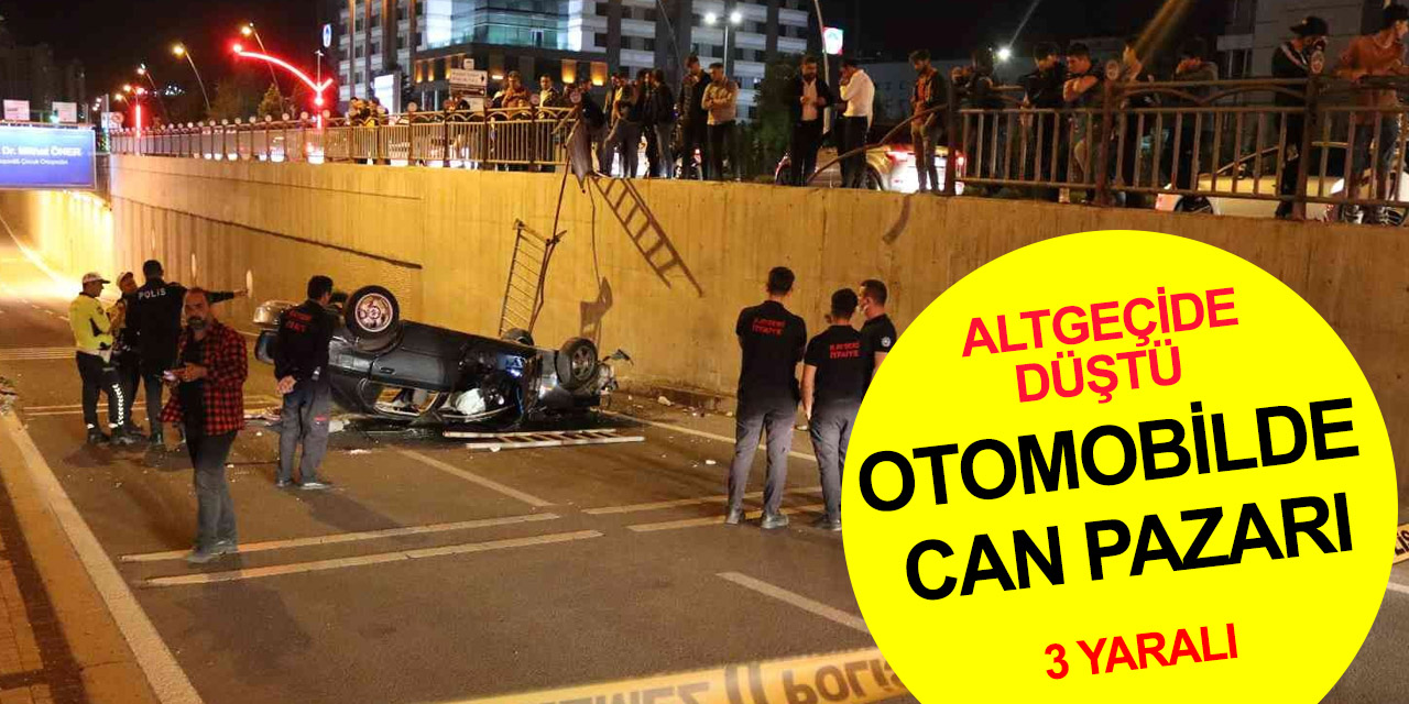 Bariyeri aşıp alt geçide düşen otomobilde sıkıştılar! Ekipler zamanla yarıştı