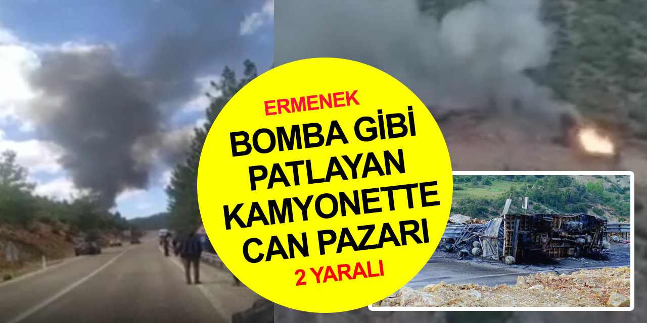 Konya'dan yola çıkarak Ermenek'te devrilen kamyonet alev alev yandı! Tüpler bomba gibi patladı