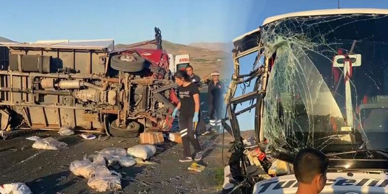 Yolcu otobüsünün çarptığı kargo kamyonu devrildi! Çok sayıda yaralı var