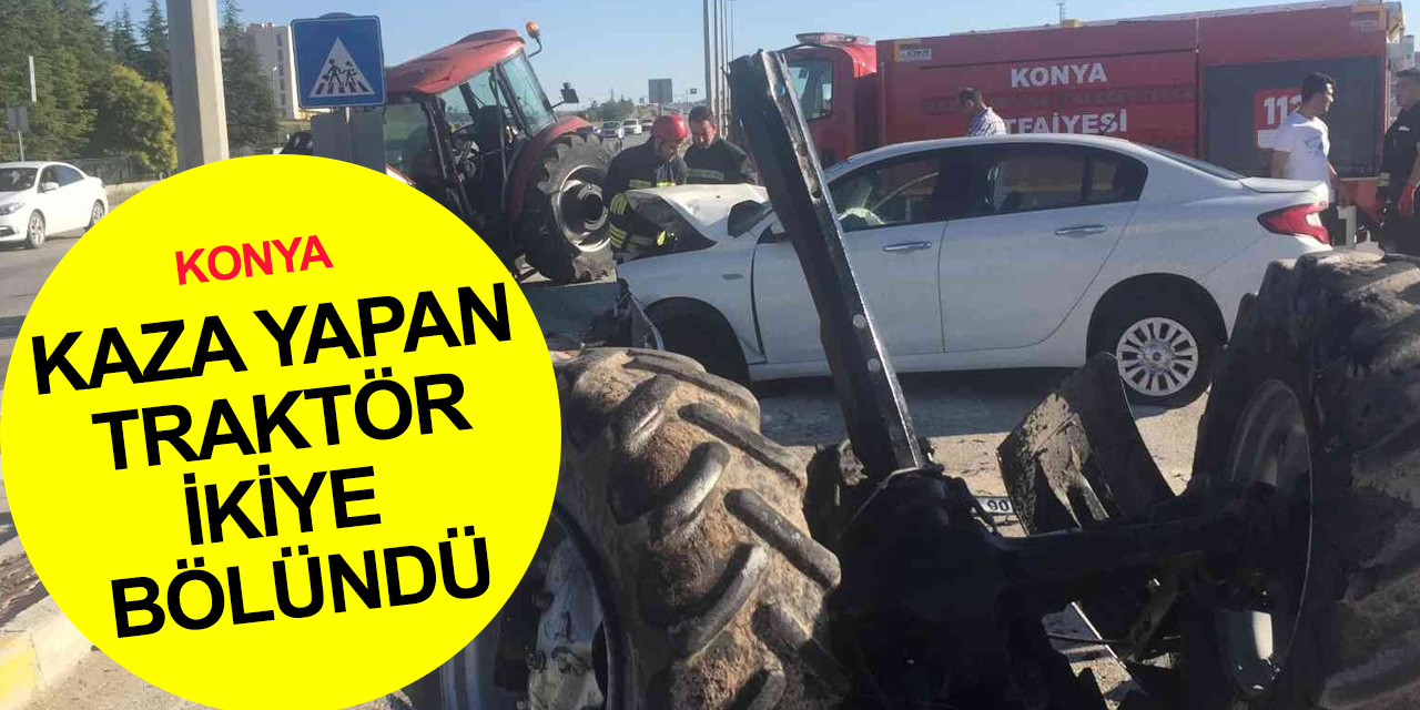 Konya'da dehşete düşüren kaza! Otomobil hurdaya döndü, traktör ikiye ayrıldı: 3 yaralı