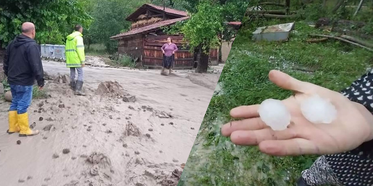 Ankara Nallıhan’da şiddetli yağış sel ve baskınlara neden oldu! Ceviz büyüklüğünde dolu yağdı